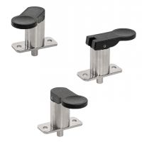 Pistoncino di posizionamento di acciaio inox, con leva di azionamento e basamento, con o senza dispositivo di blocco,