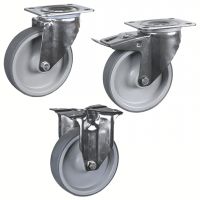 Ruota piroettante o fissa con piastra, per carico medio, acciaio inox,