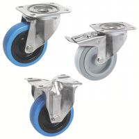 Ruota piroettante o fissa con piastra, per forte carico, con o senza freno, acciaio inox,