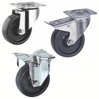 Ruota piroettante o fissa con piastra, per carico medio, resistenza alle alte temperature, acciaio inox,